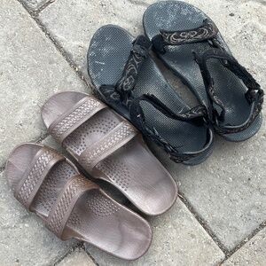 2 pairs Unisex/non-gendered sandals: Teva + Surfware Hawaiian slides